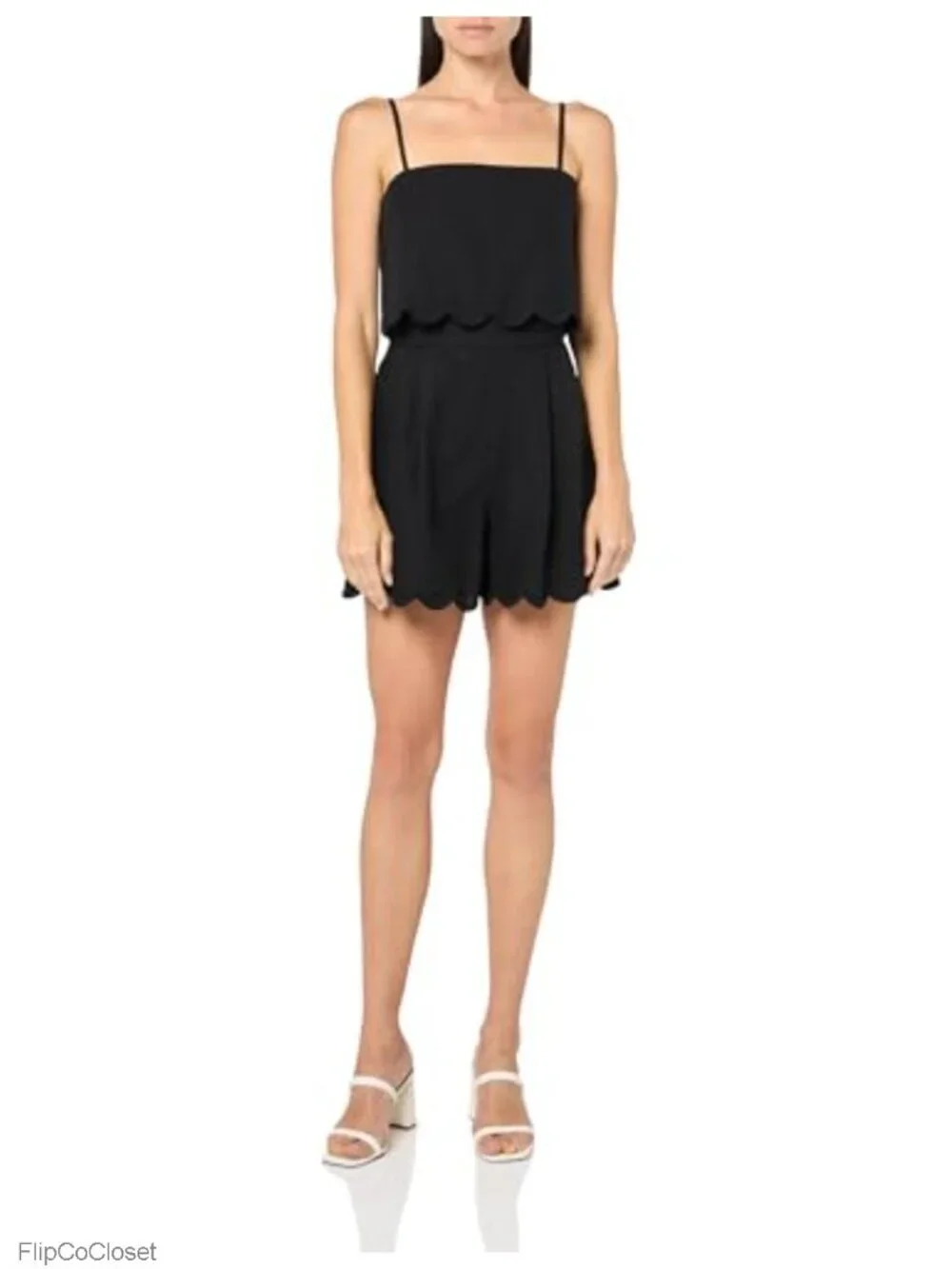 Women's Overlay Romper - Lyocell Linen Blend Sleeveless Square Neck Jumpsuit